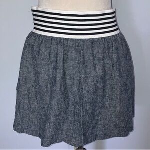 Black and White Banded Women's Blue Linen Skirt